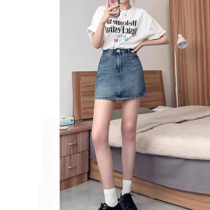Blue Denim Short Skirt for Women, New Summer Style, Petite Pear-Shaped Figure, Plus Size, Slimming, Body-Hugging A-Line Skirt
