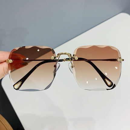 2024 New Arrival Frameless Square Sunglasses Women's Korean Style Cyber Celebrant Round Face Plain Sunglasses Gradient Trendy