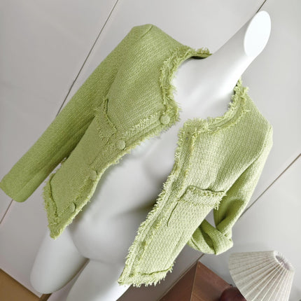 in stock Green Chanel Style Coat Women's Autumn New Design Socialite Elegant Short Tops