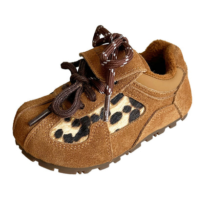 Baby Two Cotton Shoes Winter New Boys' fleece-lined Sneakers Girls' Leopard Print German Training Shoes Children 1-6 Years Old sneaker