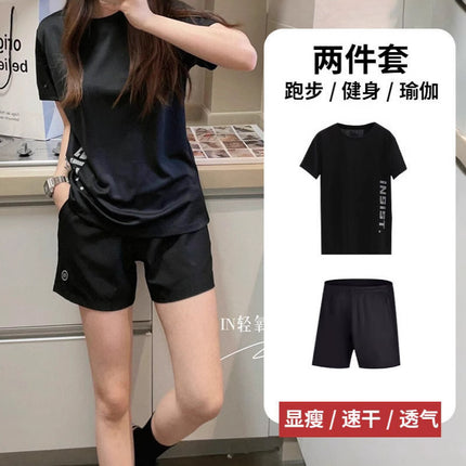 Sports suit Women's Summer T-shirt Yoga Running Suit Loose Quick-drying Fitness Top plus size Short-sleeved Sports Shorts
