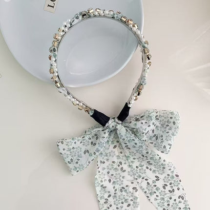 Sweet Floral Pearl Long Strap Hair Band Headband Summer New Sweet Tie Hair One-piece Pressure Hair Headband Women