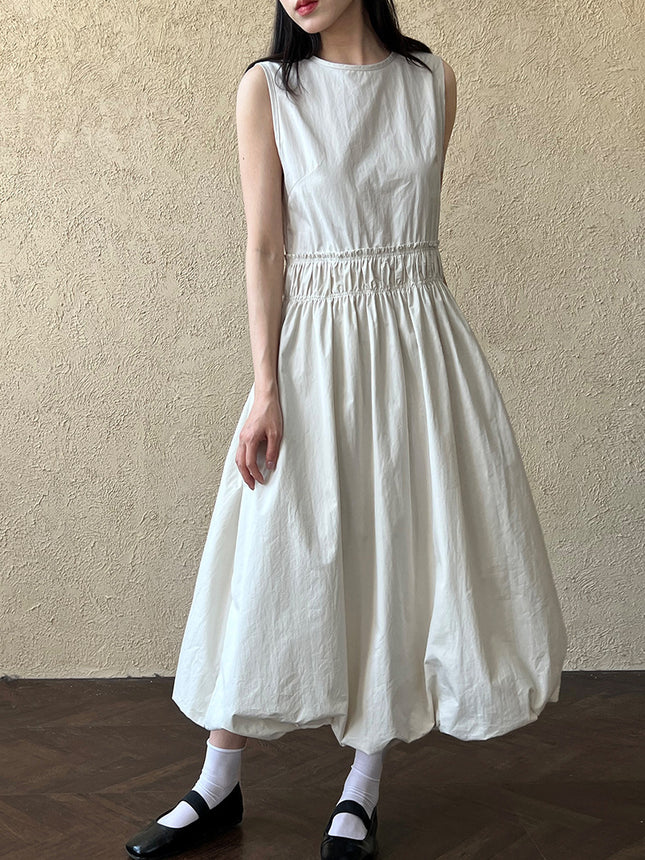Luxi French Design Pleated Stitching Waist Skirt Women's Spring and Summer New Puffy Bud Vest dress 3566