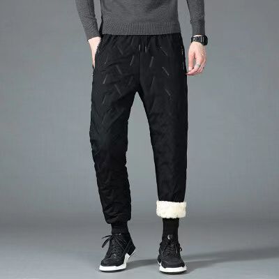 Lamb Down Pants Men's plus size Casual Pants Winter Windproof fleece-lined Thick Cold-resistant Warm Pants for Women