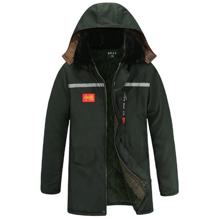 Winter Thickened Camouflage Cotton-padded Coat Men's Labor Protection Cotton-padded Coat fleece-lined Waterproof Cotton-padded Coat Outdoor Fashion Pocket Windproof Mid-length