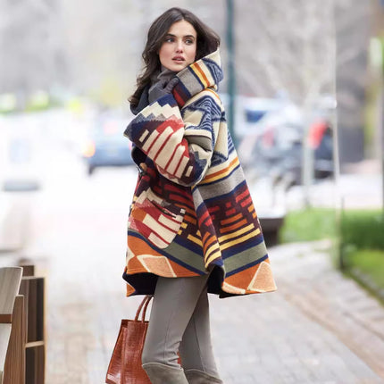 2025 Export Ebay Amazon New European and American Autumn and Winter Women's Long-Sleeved Hooded Jacket Printed Dragon and Phoenix Coat