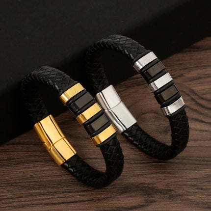 Cross-border new original design trend men's bracelet leather hand-woven stainless steel magnet buckle jewelry wholesale