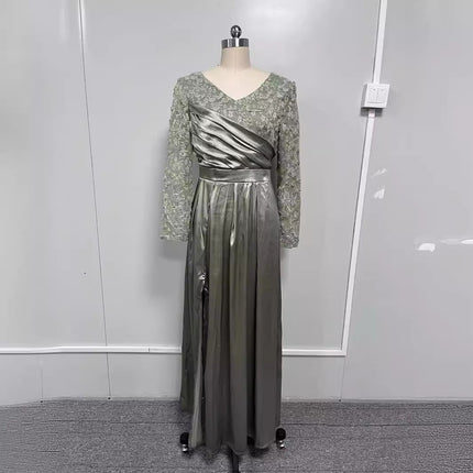 2025 Cross-Border Chest-Wrapped Ruffled Red, Black and Green Mid-Waist Pure Color Elegant Lace Long Skirt Dress Evening Dress