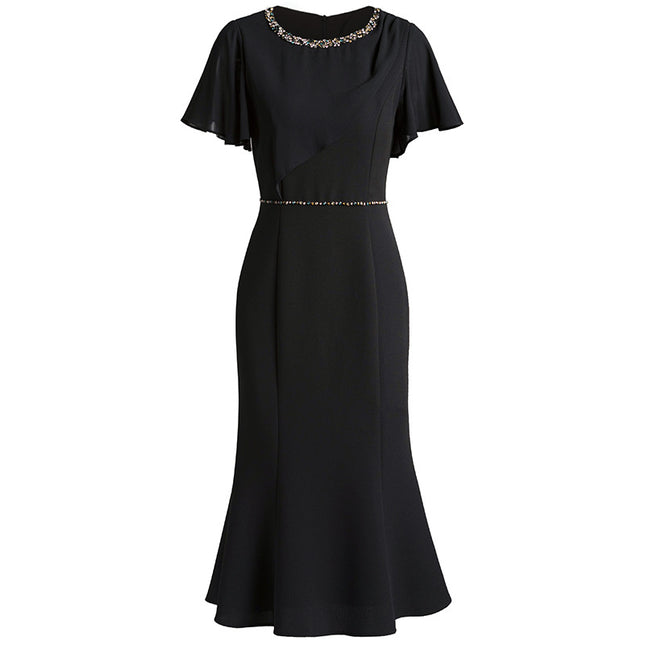 Zhili French-Style Dress 2026 New Model for Tall Women, Summer Pink Ruffle Sleeves, Rhinestone Embellished, Slim Fit Mermaid Dress