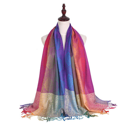 Ethnic Style Women's Vintage Jacquard Scarf Jacquard Cotton Feather Travel Spring and Autumn Long Shawl Warm Air Conditioning D01