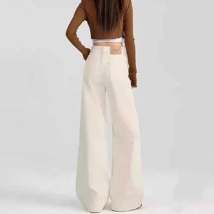 plus size creamy-white Micro-Lare Jeans Women's Trendy All-Match Stretch Slim-Fit High-Waist Slim Look Slim-Straight Wide-Leg Trousers