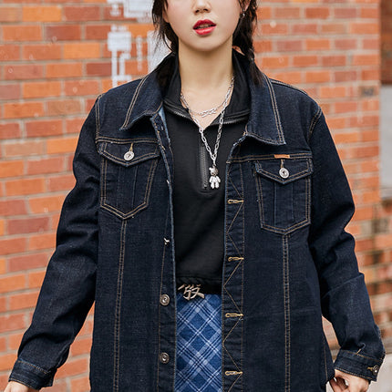 plus size Men's Loose Denim Jacket Plus Fat Plus Trendy Denim Shirt Chubby Top Autumn Stretch Jacket for Men and Women