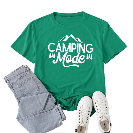 Amazon Supply Camping Mode Printed Short-Sleeved Women's Casual Summer Casual Loose Round Neck European Size