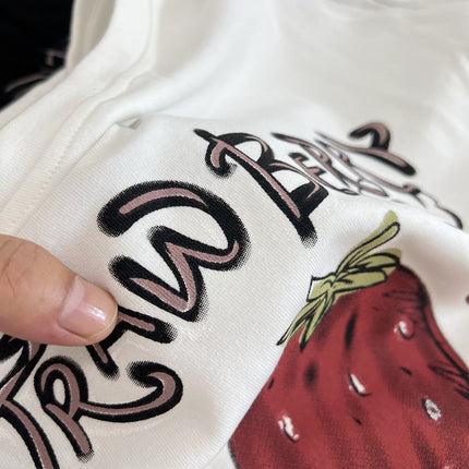 Brushed Strawberry Print Fake Two-Piece Long-Sleeved T-Shirt for Women Spring & Fall New Casual Versatile Round Neck Top to Look Slim and Reduce Age