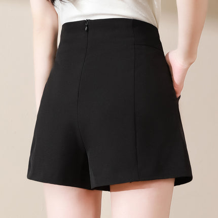 Shorts Women's High Waist 2024 New Summer Black A- line Wide Leg Slim Chiffon Casual Suit Shorts