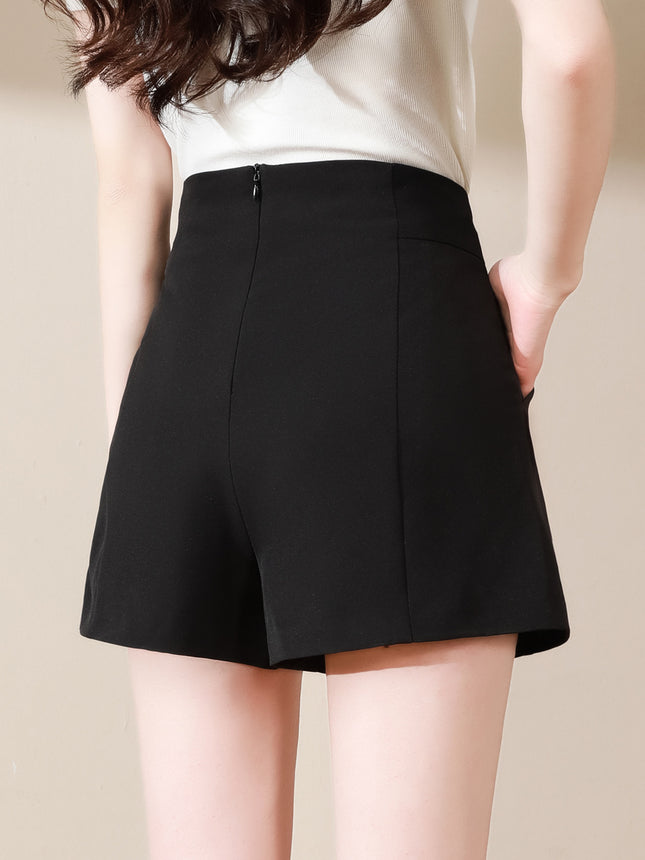 Shorts Women's High Waist 2024 New Summer Black A- line Wide Leg Slim Chiffon Casual Suit Shorts