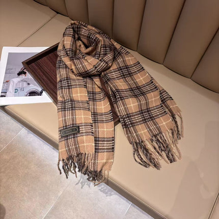 Classic Small Plaid Scarf for Women, New Winter Retro British Style, Warm Neck Protection, Cold-Proof, Thickened Trendy