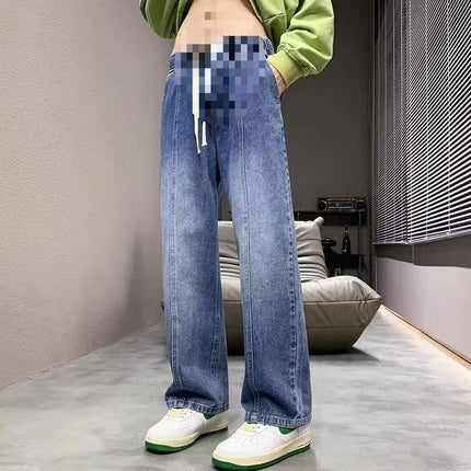 Tall Men's Extended Jeans Spring Gradient Pants Loose Straight Elastic Casual Pants Spring and Autumn Trendy Brand