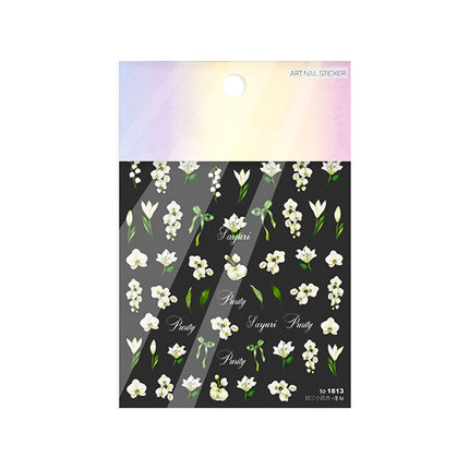 Fresh Bow Lily of the Valley Small Lily Nail Art Stickers Adhesive 3D Relief Trendy Japanese Flower Nail Decals