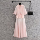 Pink jacket + pink wide leg pants / 3XL [Suggested 60.00 kg-65.00 kg]]