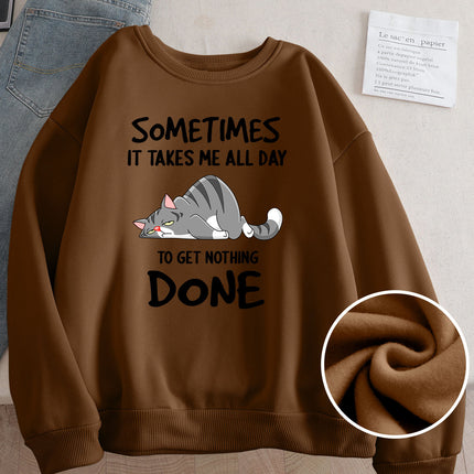 Wish Cross-Border Aliexpress Hot Selling Women's Clothing Amazon American Street Cartoon Cat Print Sweatshirt Bottoming Shirt
