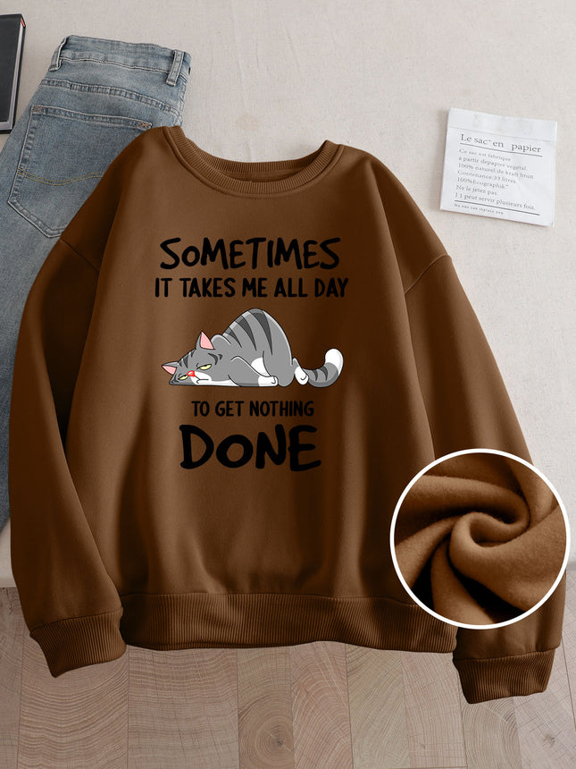 Wish Cross-Border Aliexpress Hot Selling Women's Clothing Amazon American Street Cartoon Cat Print Sweatshirt Bottoming Shirt