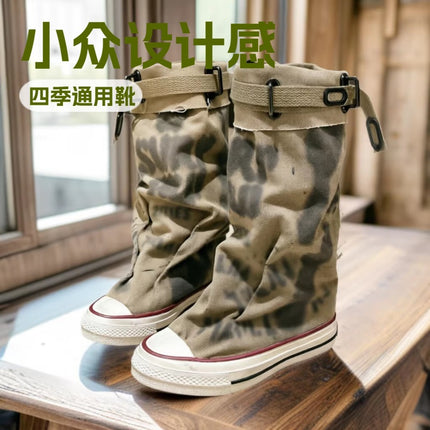 Letter Graffiti Canvas Pants Tube Boots Women's Pleated Stack Boots Niche Design Sense Foreign Trade 2025 plus size Cross-border Boots