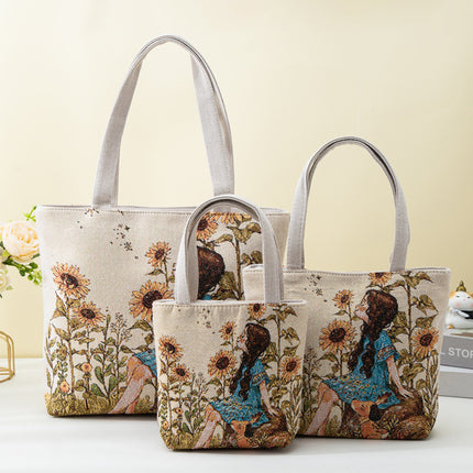 Gold Thread Embroidered Handbag, Ethnic Style Double-Sided Jacquard, Casual and Versatile Handbag, Suitable for Going Out, Small Square Bag with a Foreign Style