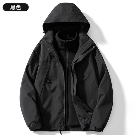Couple Style Color-Blocked Outdoor Sports Three-In-One Windproof Mountaineering Jacket Winter Fashion Jacket with Stand Collar