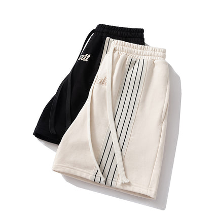 300g terry shorts bar striped contrast men's American retro pants casual pants loose sports men's shorts