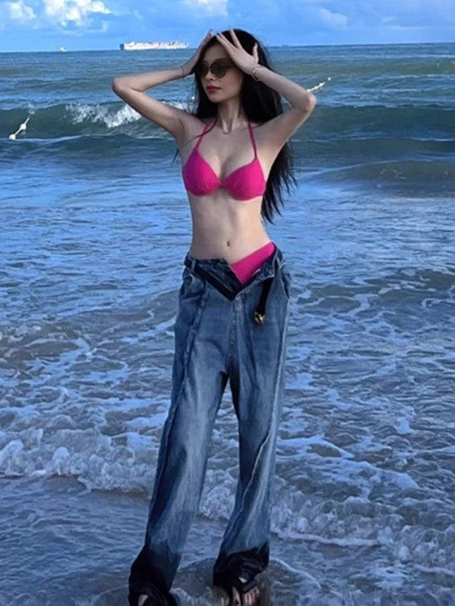 2024 New Sexy Steel Trucked Bikini Swimsuit Women's Pure Slimming Hot Spring Seaside Vacation Swimwear