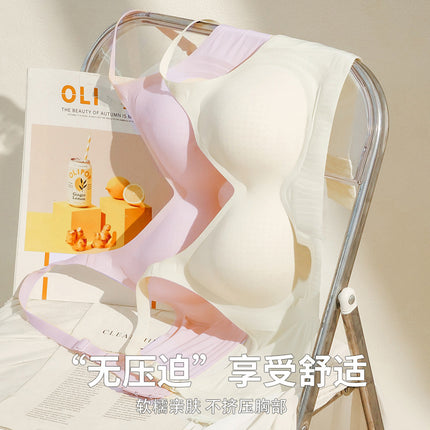 Summer Breathable Large Size Underwear Anti-Sagging Thin Push-Up Jelly Underwear Upper Support Breast Fixed Cup Women's Bra