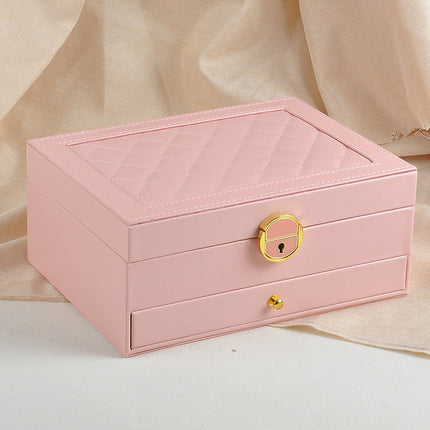 Leather Jewelry Box Double-Layer Jewelry Bracelet Box with Hardware Lock for Storing Rings and Earrings, Fashionable Jewelry Storage