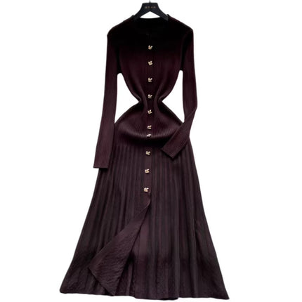 Cross-Border Fast Selling Elegant Slim-Fit Polo Collar Women's Dress 2026 New Style Knitted Long Dress