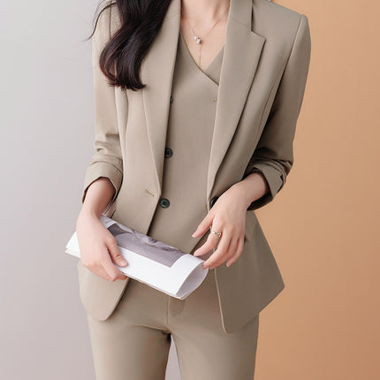 Blue suit suit female 2024 spring and autumn long sleeve professional self-cultivation temperament goddess fan manager white collar tooling suit