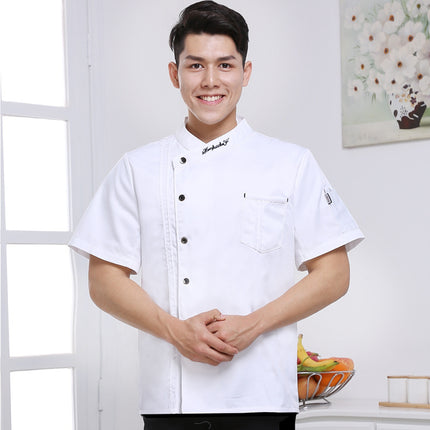 Trendy Chinese Style Chef Uniform for Men, Short-Sleeved, Summer Thin and Breathable, Restaurant Back Kitchen Chef Uniform, Custom-Made for Men
