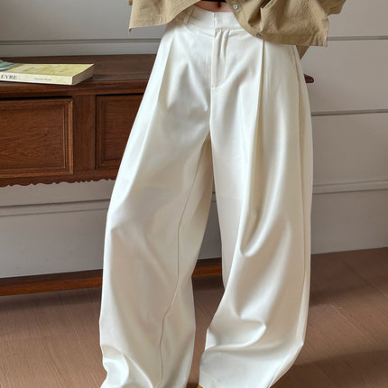 Juzhi Spring New Korean Style Versatile High-Waisted Floor-Length Draped Pleated Wide-Leg Pants 254701