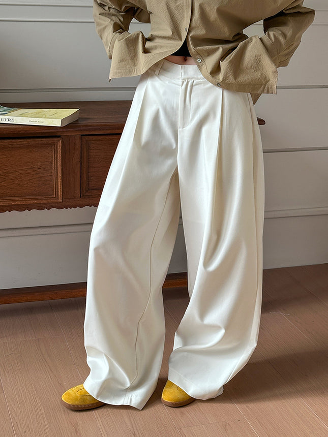 Juzhi Spring New Korean Style Versatile High-Waisted Floor-Length Draped Pleated Wide-Leg Pants 254701