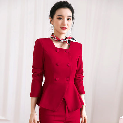 Professional Women's suit Women's Red Formwork Stewardess Uniform Hotel Front Desk Manager Suit Dress Autumn and Winter