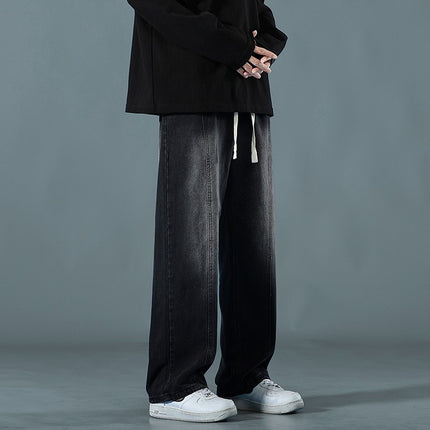 Tall Men's Extended Jeans Spring Gradient Pants Loose Straight Elastic Casual Pants Spring and Autumn Trendy Brand