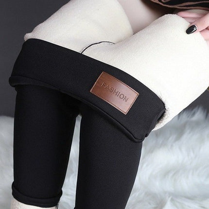 Autumn and Winter New Thick Lamb Fleece Leggings Women's High Waist Elastic Tight Outer Wearing One-piece Pants fleece-lined Warm Cotton Pants