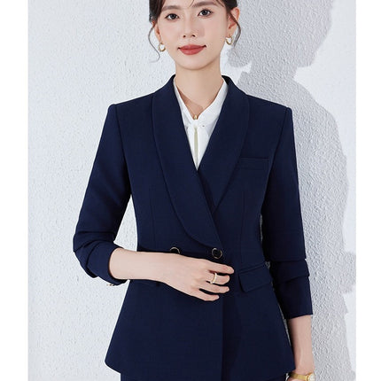 Matching Spring and Autumn Fashion Sense Business Dress Dress Suit suit Women's Green Collar Commuter Trousers New Spandex
