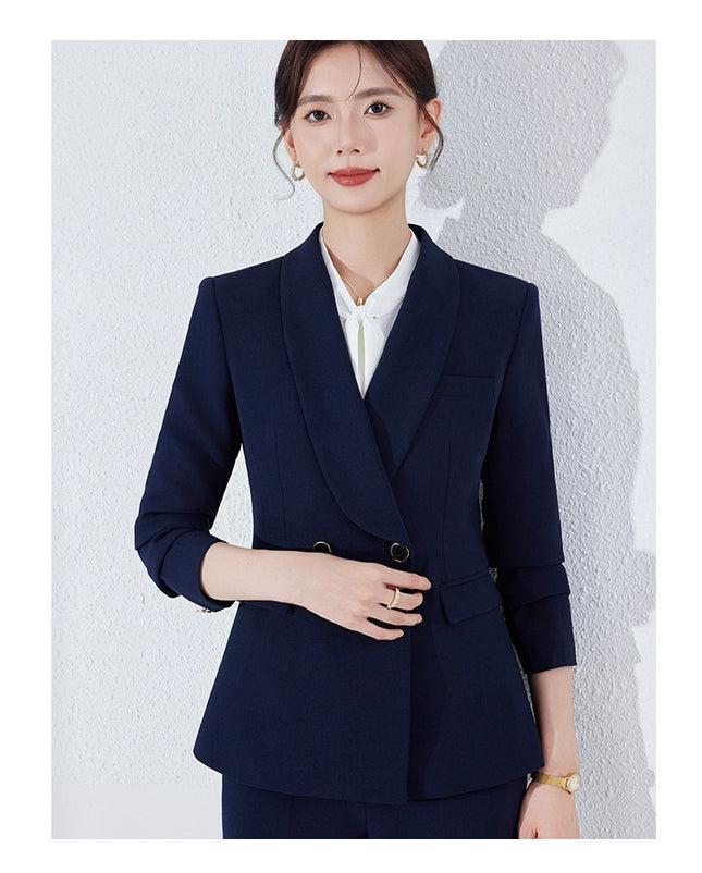 Matching Spring and Autumn Fashion Sense Business Dress Dress Suit suit Women's Green Collar Commuter Trousers New Spandex
