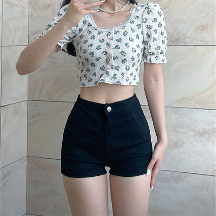 Hot Girl Denim Shorts Women's Summer American Retro Small High-Waisted Elastic Slim Slimming Look Hip Hot Pants Ins
