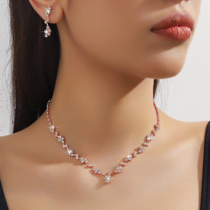 Wedding Fashion Hot Selling Jewelry suit European and American Temperament Gold and Silver Diamond Necklace Bracelet Earrings suit