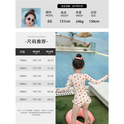 66 Princess Girls' Swimsuit 2025 New Style Cute Long-Sleeved Swimsuit for Girls Sunscreen Quick-Drying Beach Swimming Clothes