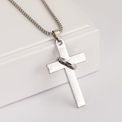 Cross-border Hot Cross with Circle Pendant Necklace Personalized Punk Hip Hop Stainless Steel Chain Long Men's and Women's sweater chain