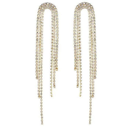 Silver Needle Diamond Geometric Tassel Earrings European and American Exaggerated Heavy Industry Design Earrings Fashion Niche Light Luxury Elegant Earrings