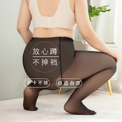 Fat mm Autumn and Winter Fake Translucent Crotch Leggings to Heattech Bare Legs Fleece-Lined Thickeneded Translucent Pantyhose Can Be Worn Outside