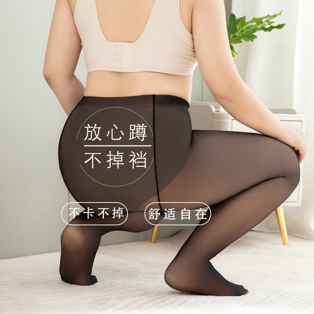 Fat mm Autumn and Winter Fake Translucent Crotch Leggings to Heattech Bare Legs Fleece-Lined Thickeneded Translucent Pantyhose Can Be Worn Outside